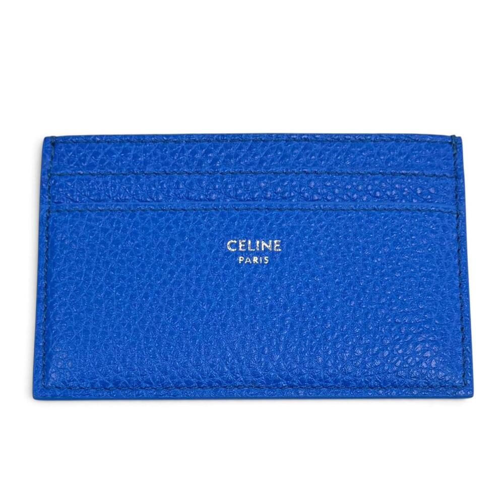 CELINE 10N763GTH Logo Leather Card Holder/Business Case, Blue, Made in Italy,...